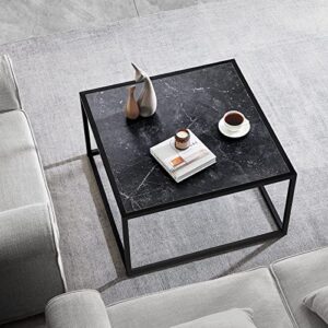 saygoer black coffee table small square coffee tables simple modern center table for living room home office 27.6 * 27.6 * 15.7inch, easy assembly, black faux marble