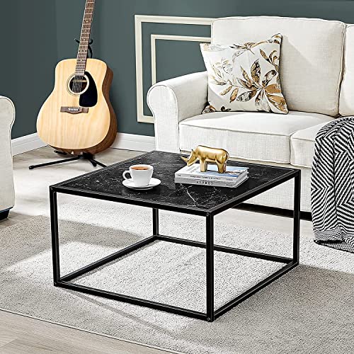 SAYGOER Black Coffee Table Small Square Coffee Tables Simple Modern Center Table for Living Room Home Office 27.6 * 27.6 * 15.7Inch, Easy Assembly, Black Faux Marble