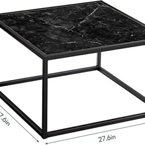 SAYGOER Black Coffee Table Small Square Coffee Tables Simple Modern Center Table for Living Room Home Office 27.6 * 27.6 * 15.7Inch, Easy Assembly, Black Faux Marble