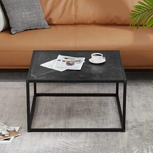 SAYGOER Black Coffee Table Small Square Coffee Tables Simple Modern Center Table for Living Room Home Office 27.6 * 27.6 * 15.7Inch, Easy Assembly, Black Faux Marble