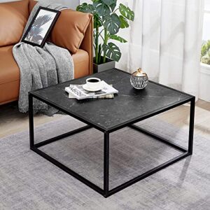 SAYGOER Black Coffee Table Small Square Coffee Tables Simple Modern Center Table for Living Room Home Office 27.6 * 27.6 * 15.7Inch, Easy Assembly, Black Faux Marble