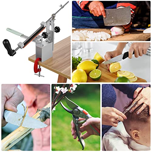 NEGOVORI Knife Sharpener,Professional Stainless Fixed Angle Sharpener,With 6 Plastic Base Whetstones, 360° Flip Rotation Fixed Angle Kitchen Chef Knife Sharpener Knife Sharpening Kit