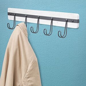 Spectrum Diversified Wall Mount 5-Hook Wood Rack for Entryway Storage and Organization, White Wash/Industrial Gray