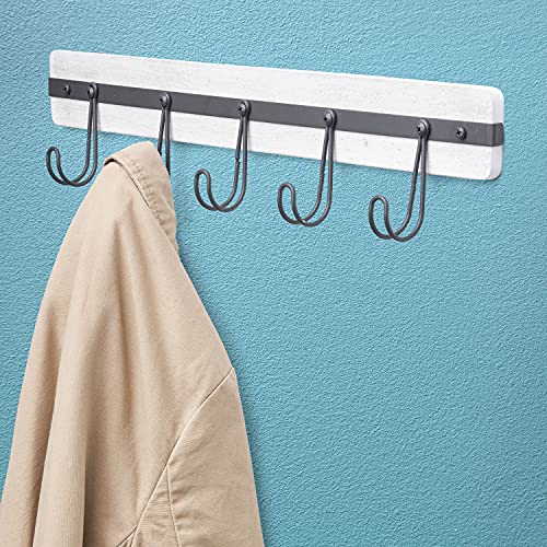 Spectrum Diversified Wall Mount 5-Hook Wood Rack for Entryway Storage and Organization, White Wash/Industrial Gray