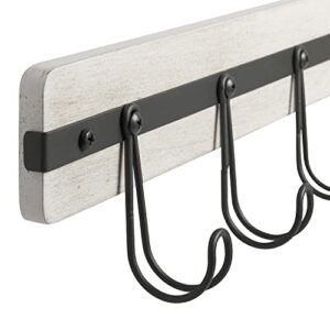 Spectrum Diversified Wall Mount 5-Hook Wood Rack for Entryway Storage and Organization, White Wash/Industrial Gray