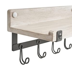 Spectrum Diversified Rowan Wall Mount Wood Valet & Hook Station for Entryway Storage and Organization, White Wash/Industrial Gray