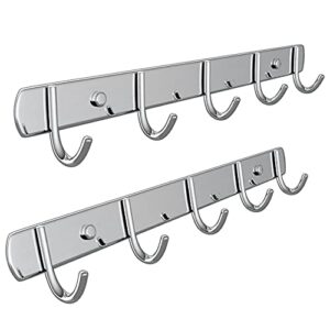 kasilyic 2 pcs coat hook rack, 14-inch towel＆key hook rail with 5 hooks, durable wall mounted hangers for bedroom, bathroom, foyer, hallway