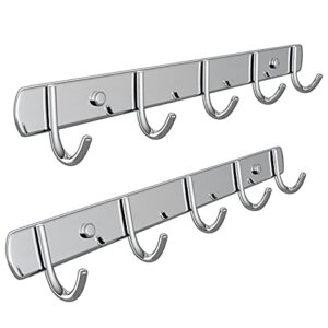 Kasilyic 2 Pcs Coat Hook Rack, 14-Inch Towel＆Key Hook Rail with 5 Hooks, Durable Wall Mounted Hangers for Bedroom, Bathroom, Foyer, Hallway