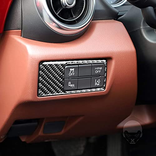 RRX Car Driver Side Dash Board Switch i Stop Button Panel Cover Sticker Decoration Carbon Fiber Interior Accessories for Mazda MX 5 Miata ND Roadster 2016 2021 CX 4 CX 5 for Mazda 3 Atenza Axela (CF)