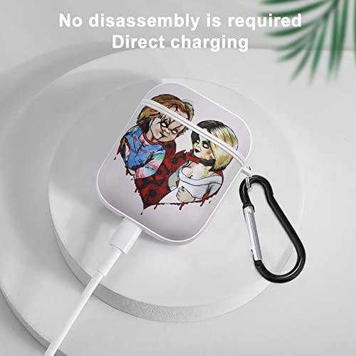 Bride of Chucky AirPods Case Cover with Keychain for AirPods 2&1, Novelty Anime Printing Shockproof Case Compatiable with Wireless Charging