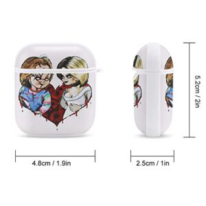 Bride of Chucky AirPods Case Cover with Keychain for AirPods 2&1, Novelty Anime Printing Shockproof Case Compatiable with Wireless Charging