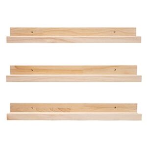 mbyd 24 inch floating shelves natural wood set of 3, wall mount picture ledge wooden wall shelf for home decoration for bedroom, living room, office, kitchen, 3 same dimensions