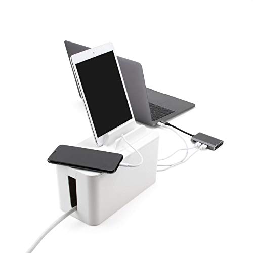 Bluelounge CableBox Mini Station White Cable and Cord Management System - Small Surge Protector Included