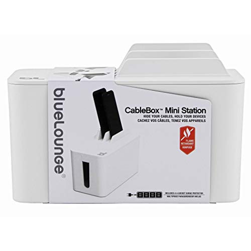 Bluelounge CableBox Mini Station White Cable and Cord Management System - Small Surge Protector Included