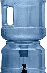 BPA Free Water Dispenser Base with Spigot & 5 Gallon Water Jug Set - Transparent Blue - for Countertops or Stands - Complete Set