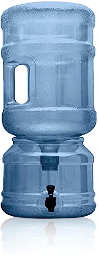 BPA Free Water Dispenser Base with Spigot & 5 Gallon Water Jug Set - Transparent Blue - for Countertops or Stands - Complete Set