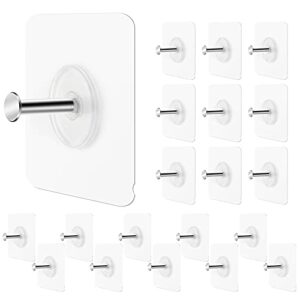 ginmino adhesive wall hooks transparent self adhesive hooks stainless steel waterproof and oilproofm,suitable for bathroom kitchen,20 pack