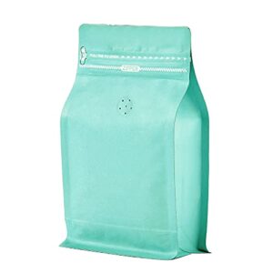 50 count 16 ounce tiffany blue kraft paper coffee bags with air release valve, high barrier coffee pouches for home, store, flat bottom (50pcs/16oz, 1lb, 500g)