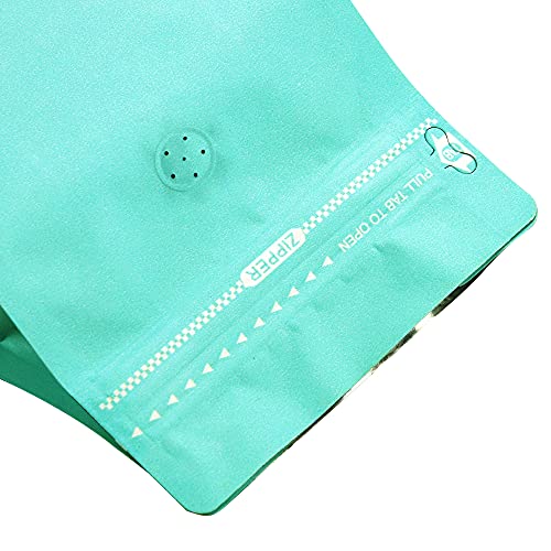 50 Count 16 Ounce Tiffany Blue Kraft Paper Coffee Bags with Air Release Valve, High Barrier Coffee Pouches for Home, Store, Flat Bottom (50pcs/16oz, 1lb, 500g)