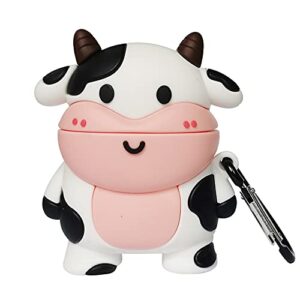 compatible for airpod case 1/2 cow, cartoon 3d silicone protective skin cover for airpod case cute cow, boys girls kids teens women cute kawaii fashion funny cases for airpods 1&2 (cow)