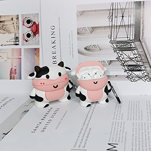 Compatible for Airpod Case 1/2 Cow, Cartoon 3D Silicone Protective Skin Cover for Airpod Case Cute Cow, Boys Girls Kids Teens Women Cute Kawaii Fashion Funny Cases for Airpods 1&2 (Cow)