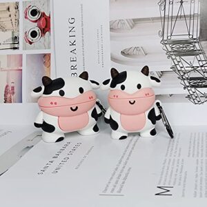 Compatible for Airpod Case 1/2 Cow, Cartoon 3D Silicone Protective Skin Cover for Airpod Case Cute Cow, Boys Girls Kids Teens Women Cute Kawaii Fashion Funny Cases for Airpods 1&2 (Cow)