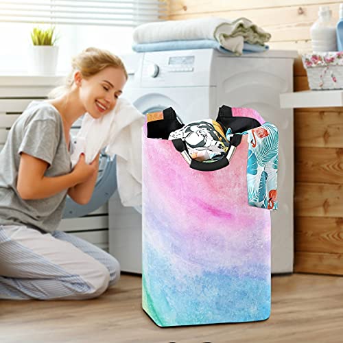 xigua Rainbow Colors Laundry Basket Large Laundry Hamper Foldable Dirty Clothes Toys Organizer Bag with Handles for Bathroom,Bedroom,College Dorm,Kids Room