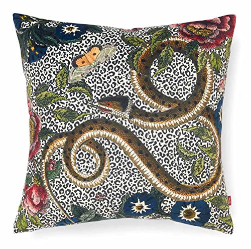 Spode Creatures of Curiosity Animal Print Velvet Pillow | Indoor Decorative Throw Pillows | Home Décor for Sofa or Bed | Snake Print | Victorian Inspired Design | 18 x 18