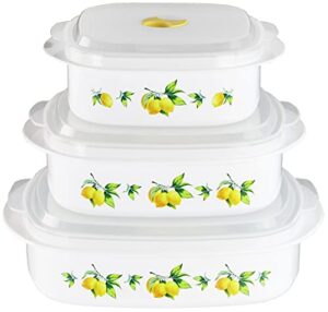 reston lloyd cookware & storage, adjustable vent on lids microwavable cookware/storage set, multiple sizes, fresh lemons