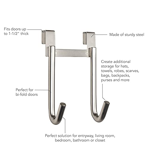 Spectrum Diversified Orion Door Double Hook for Bedroom, Bathroom, or Entryway Storage, Satin Nickel