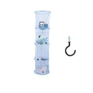 4 tier storage organizer,43 1/2 x12 inch hanging mesh storage basket with 2 inch screw-in hooks,folding basket for toys or store gloves,shawls, hats and mittens, attaches easily to any rod (blue)