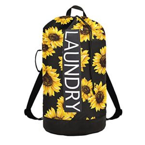 black sunflowers laundry bag backpack bags mesh wash laundry bags dirty clothes organizer for college,travel,camp,dorm essentials