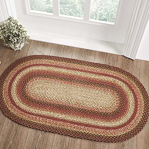 VHC Brands Ginger Spice Rug with PVC Pad, Jute Blend, Oval, Orange Red Tan, 27x48 inches