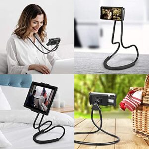 Lazy Cell Phone Mount Hanging on Neck, Hsxxf 360 Rotating Neck Holder DIY Flexible Mount Stand Multiple Functions Flexible Lazy Bracket for Phone (Black)