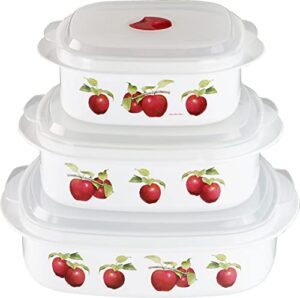 reston lloyd cookware & storage, adjustable vent on lids microwavable cookware/storage set, multiple sizes, harvest apples (20999)