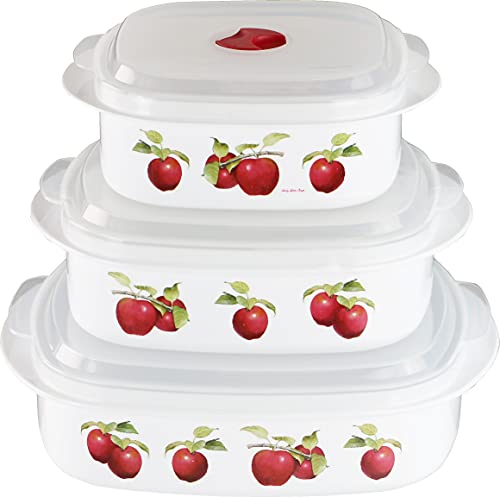 Reston Lloyd Cookware & Storage, Adjustable Vent on Lids Microwavable Cookware/Storage Set, Multiple Sizes, Harvest Apples (20999)