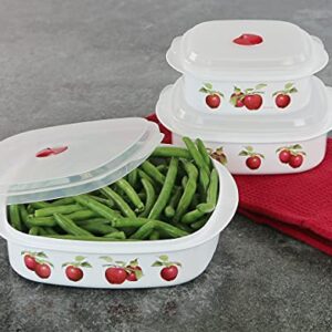 Reston Lloyd Cookware & Storage, Adjustable Vent on Lids Microwavable Cookware/Storage Set, Multiple Sizes, Harvest Apples (20999)