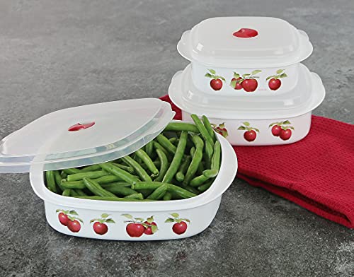 Reston Lloyd Cookware & Storage, Adjustable Vent on Lids Microwavable Cookware/Storage Set, Multiple Sizes, Harvest Apples (20999)