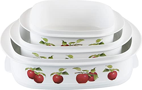 Reston Lloyd Cookware & Storage, Adjustable Vent on Lids Microwavable Cookware/Storage Set, Multiple Sizes, Harvest Apples (20999)