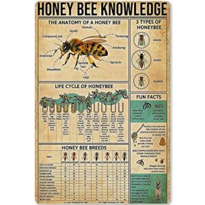 honey bee knowledge metal tin sign information about bees planing diagram poster plaque for school education bar cafe club home kitchen wall decoration 8x12 inches