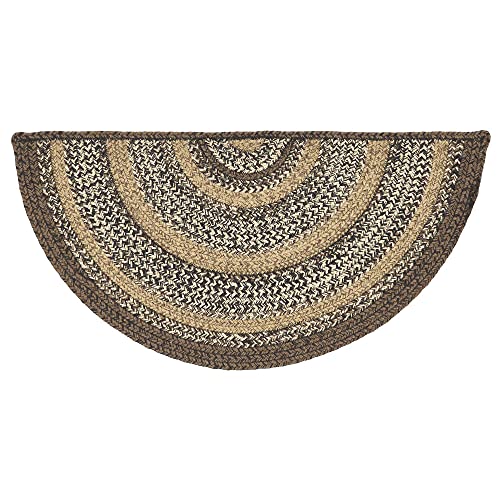 VHC Brands Espresso Rug with PVC Pad, Jute Blend, Half Circle, Brown Black Tan White, 16.5x33 inches