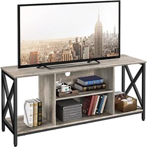 yaheetech tv stand for 65 inch tv console table with storage shelves cabinet, 55" wood entertainment center for living room, industrial modern style tv cabinet for flat screens, gray