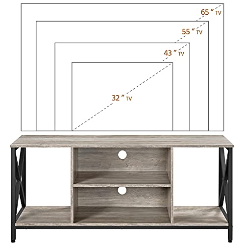 Yaheetech TV Stand for 65 inch TV Console Table with Storage Shelves Cabinet, 55" Wood Entertainment Center for Living Room, Industrial Modern Style TV Cabinet for Flat Screens, Gray