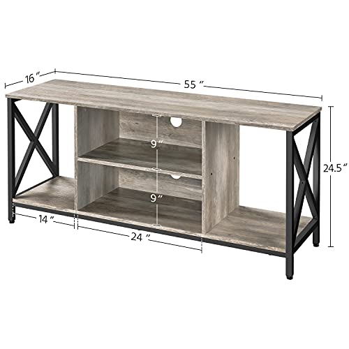 Yaheetech TV Stand for 65 inch TV Console Table with Storage Shelves Cabinet, 55" Wood Entertainment Center for Living Room, Industrial Modern Style TV Cabinet for Flat Screens, Gray