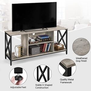 Yaheetech TV Stand for 65 inch TV Console Table with Storage Shelves Cabinet, 55" Wood Entertainment Center for Living Room, Industrial Modern Style TV Cabinet for Flat Screens, Gray