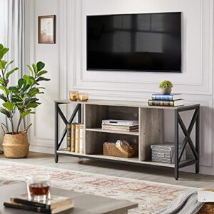 Yaheetech TV Stand for 65 inch TV Console Table with Storage Shelves Cabinet, 55" Wood Entertainment Center for Living Room, Industrial Modern Style TV Cabinet for Flat Screens, Gray