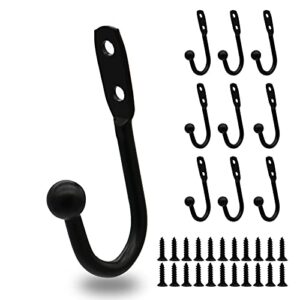 nc black coat hooks, 10 pack 1 x2 heavy duty single wall hooks with metal screws included, wall mounted hook for hanging clothes, hats, bags, scarfs, keys
