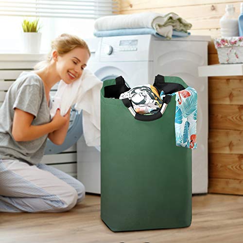 Qilmy Large Laundry Basket Collapsible Clothes Hamper, Waterproof Nursery Storage Bin with Handle Clothing Baskets for Bedroom Bathroom, Hunter Green