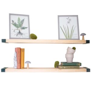 willow & grace wooden rustic farmhouse easily mounted floating wall shelves for home living rooms and bedrooms, natural, 36 inch, (set of 2)