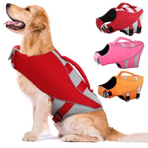 kuoser dog life jacket, adjustable dog life vest with reflective piping ripstop dog lifesaver pet life preserver with high flotation for small medium and large dogs at the pool, beach,boating